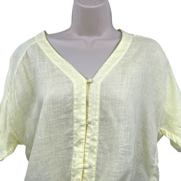 Vince camuto daybreak linen Tie Hem Short Sleeve Blouse in Lemon Ice Size XS - Picture 3 of 7